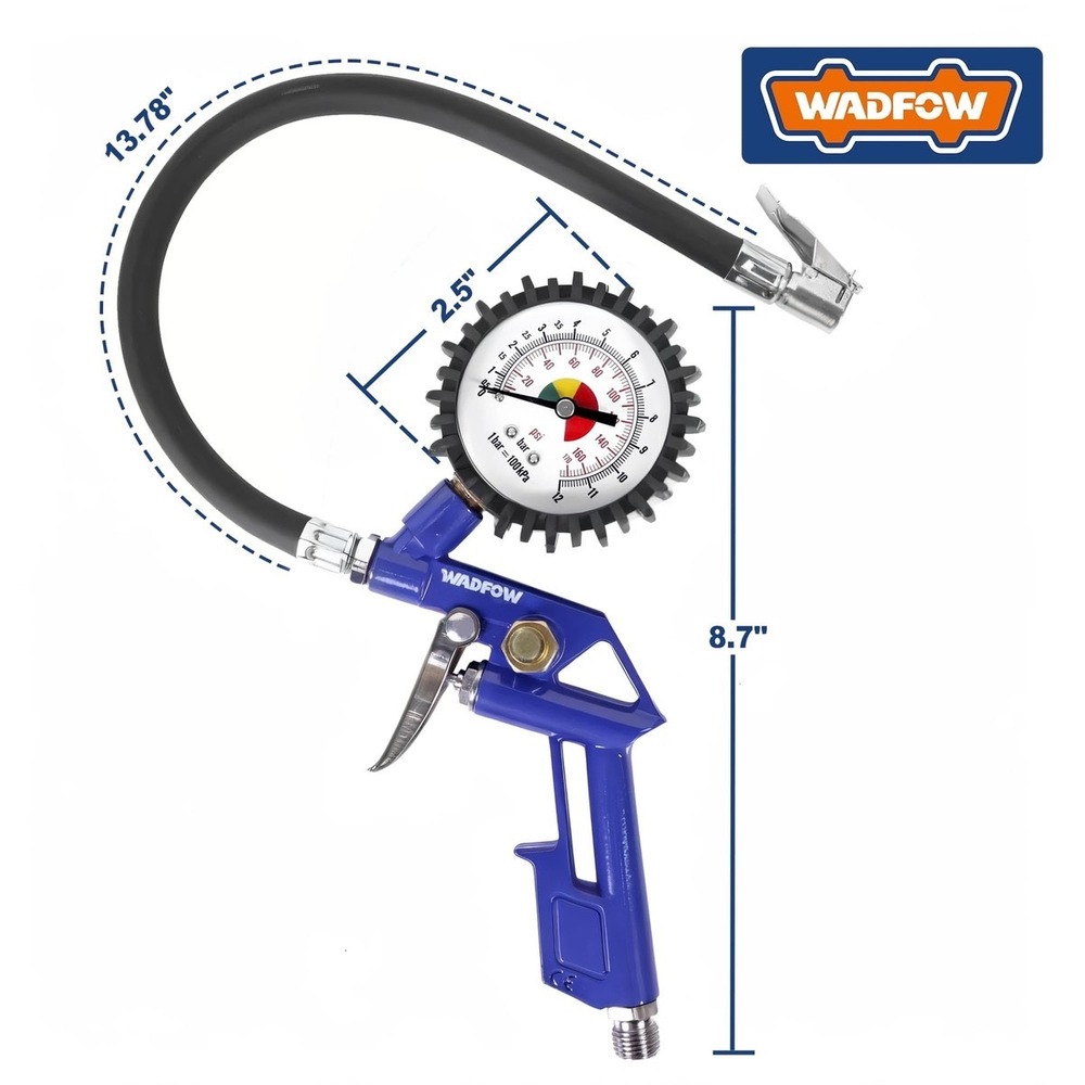 Wadfow Air Tire Inflating Gun WGA2675 Blue Pressure Gauge 174 PSI 1/4 Inch Inlet
